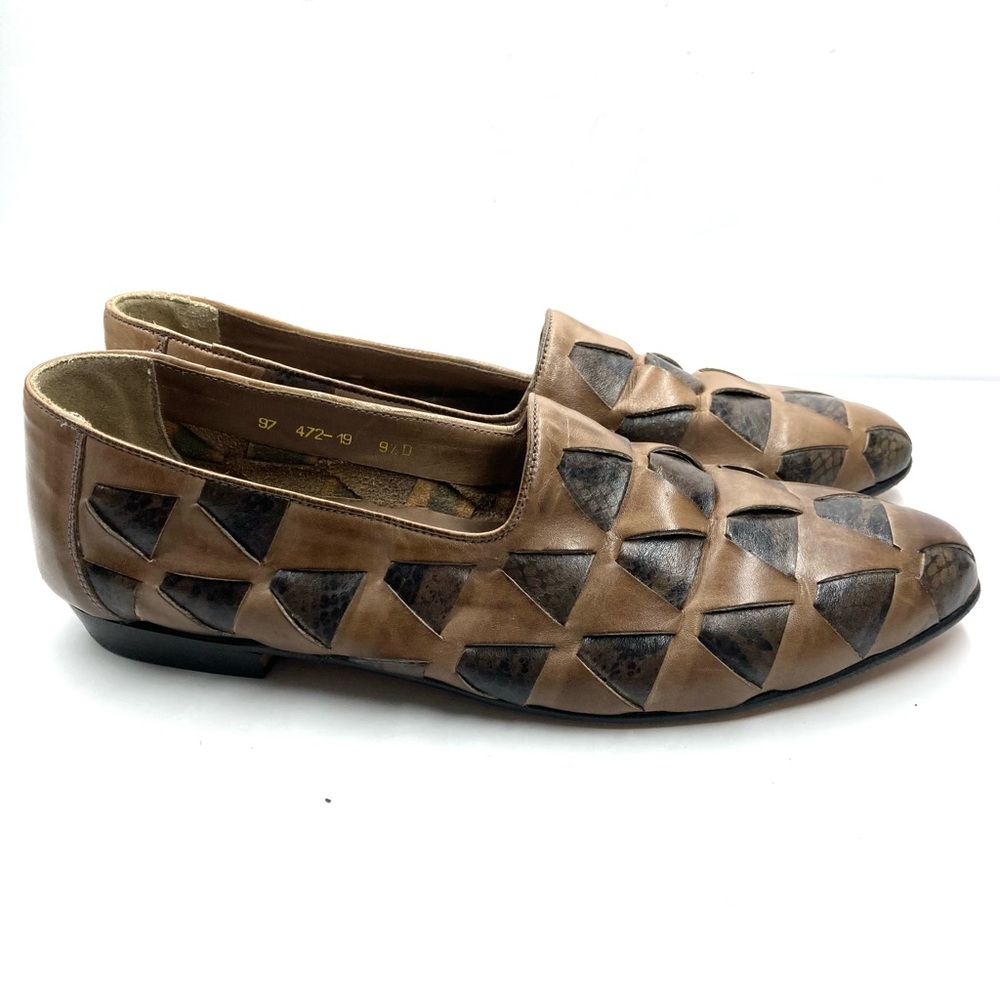 Brown and Black Geometric Women's Loafers